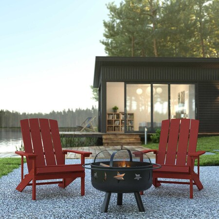 Flash Furniture 2 Red Adirondack Chairs & Star and Moon Fire Pit JJ-C145012-32D-RED-GG